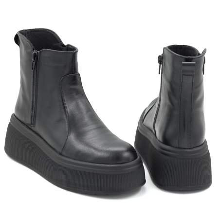 Ghete dama din piele naturala neagra  cu varf rotund si talpa de 5 cm 78121-2-25 [4]