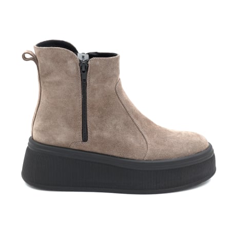 Dama - Ghete dama din piele naturala intoarsa grej cu varf rotund si talpa de 5 cm 78121-3-25