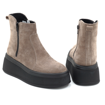 Ghete dama din piele naturala intoarsa grej cu varf rotund si talpa de 5 cm 78121-3-25 [4]