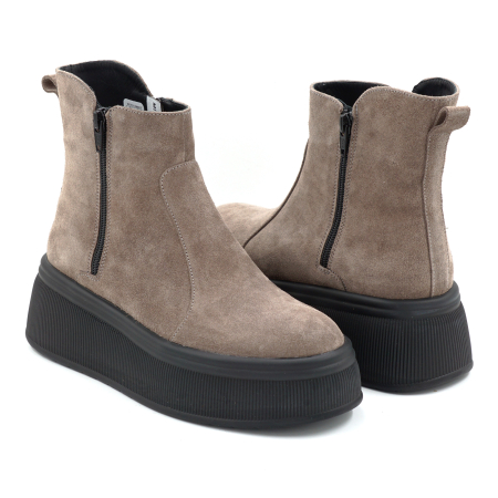 Ghete dama din piele naturala intoarsa grej cu varf rotund si talpa de 5 cm 78121-3-25 [3]