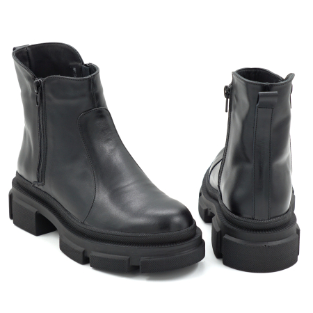 Ghete dama din piele naturala neagra cu varf rotund si talpa de 4 cm 78121-1-25 [4]