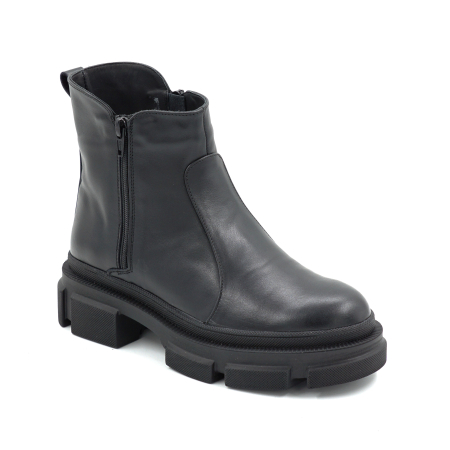 Ghete dama din piele naturala neagra cu varf rotund si talpa de 4 cm 78121-1-25 [1]
