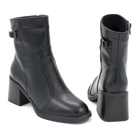 Ghete dama din piele naturala neagra cu varf rotund si toc mic gros de 5 cm 71525-25 [4]