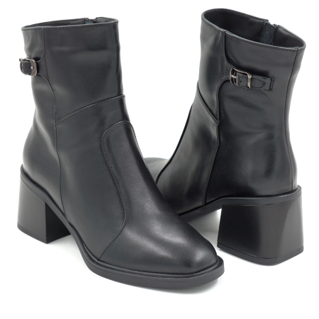 Ghete dama din piele naturala neagra cu varf rotund si toc mic gros de 5 cm 71525-25 [3]