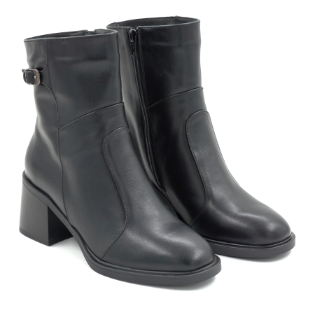 Ghete dama din piele naturala neagra cu varf rotund si toc mic gros de 5 cm 71525-25 [2]