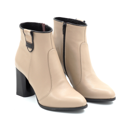 Ghete dama din piele naturala nude bej cu varf rotund si toc mediu gros de 8 cm 72519-25 [2]