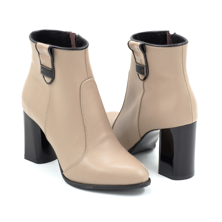 Ghete dama din piele naturala nude bej cu varf rotund si toc mediu gros de 8 cm 72519-25 [3]