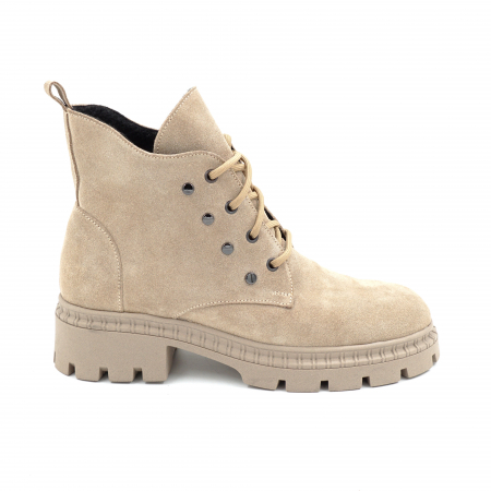 Ghete casual & bocanci dama - Ghete dama din piele naturala intoarsa bej cappucino cu varf rotund si talpa de 3 cm 74320-25