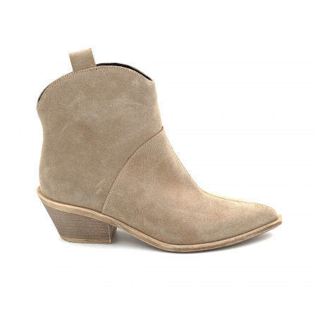 Lichidare stocuri - Ghete dama tip ciocate din piele naturala intoarsa bej cappucino cu varf ascutit si toc de 4 cm 70321-1-25