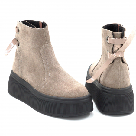 Ghete dama din piele naturala intoarsa grej cu varf rotund si talpa de 5 cm 71120-25 [4]