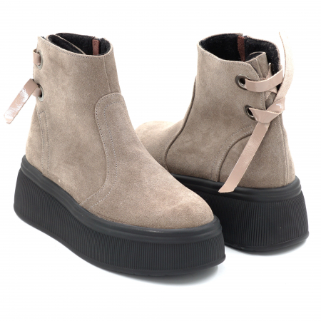 Ghete dama din piele naturala intoarsa grej cu varf rotund si talpa de 5 cm 71120-25 [3]