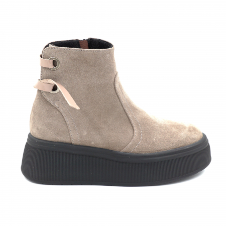 Dama - Ghete dama din piele naturala intoarsa grej cu varf rotund si talpa de 5 cm 71120-25