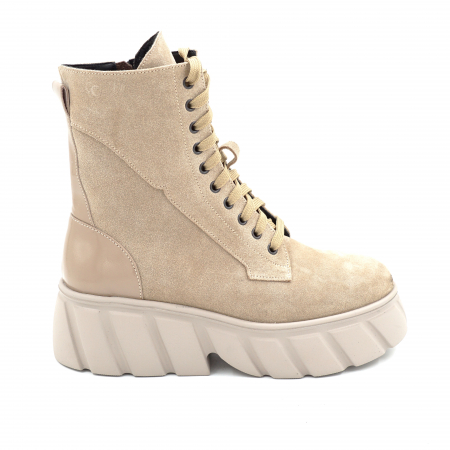 Ghete & bocanci dama - Ghete dama din piele naturala intoarsa bej cappucino cu varf rotund si talpa de 5 cm 74721-25