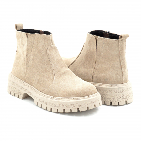 Ghete dama din piele naturala intoarsa bej cappucino cu varf rotund si talpa de 3 cm 73017-25 [3]