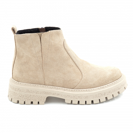 Ghete & bocanci dama - Ghete dama din piele naturala intoarsa bej cappucino cu varf rotund si talpa de 3 cm 73017-25