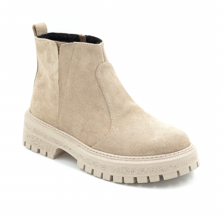 Ghete dama din piele naturala intoarsa bej cappucino cu varf rotund si talpa de 3 cm 73017-25 [1]