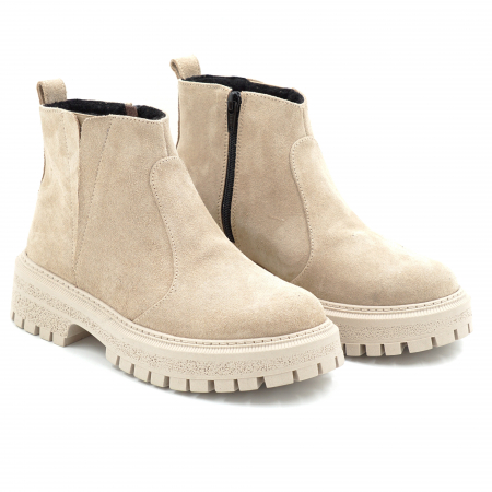Ghete dama din piele naturala intoarsa bej cappucino cu varf rotund si talpa de 3 cm 73017-25 [2]