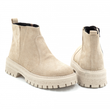 Ghete dama din piele naturala intoarsa bej cappucino cu varf rotund si talpa de 3 cm 73017-25 [4]