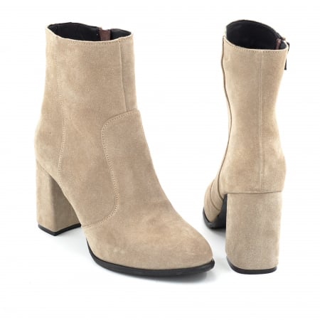 Ghete dama din piele naturala intoarsa bej cappucino cu varf rotund si toc mediu gros imbracat de 8 cm 70224-25 [4]