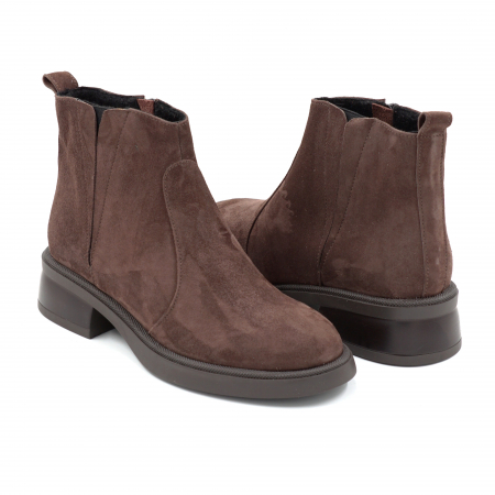 Ghete dama din piele naturala intoarsa maro inchis cu varf rotund si talpa de 3 cm 73017-1-25 [3]