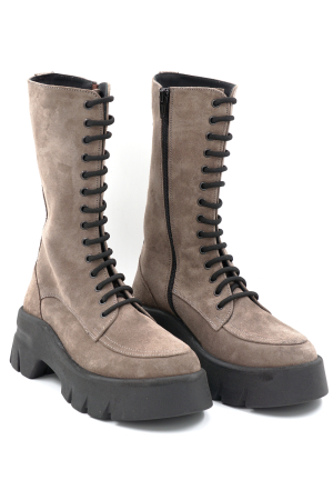 Cizme dama din piele naturala intoarsa grej cu varf  rotund si talpa de 5 cm 76621-24 [2]