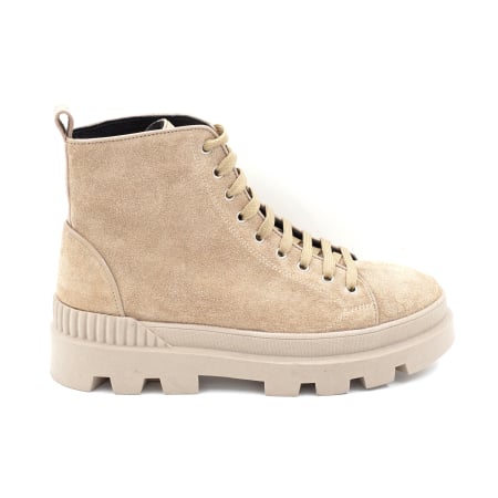 Ghete casual & bocanci dama - Ghete dama din piele naturala intoarsa bej cappucino cu varf rotund si talpa de 4 cm 78021-24