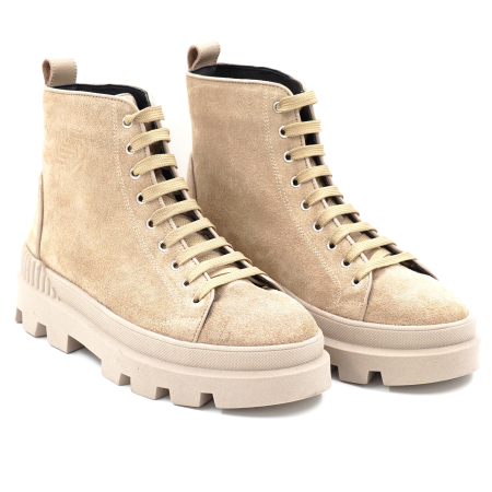 Ghete dama din piele naturala intoarsa bej cappucino cu varf rotund si talpa de 4 cm 78021-24 [2]