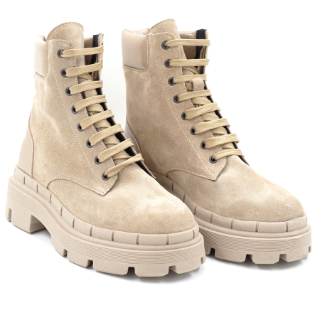 Ghete dama din piele naturala intoarsa bej cappucino cu varf rotund si talpa de 4 cm 71321-2-24 [2]