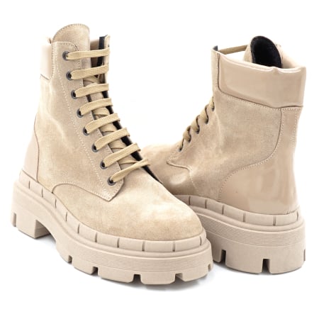 Ghete dama din piele naturala intoarsa bej cappucino cu varf rotund si talpa de 4 cm 71321-2-24 [3]
