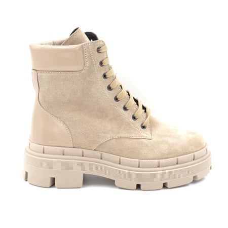 Ghete casual & bocanci dama - Ghete dama din piele naturala intoarsa bej cappucino cu varf rotund si talpa de 4 cm 71321-2-24