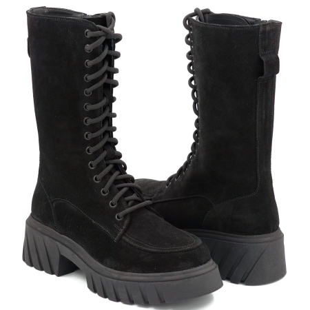 Cizme dama din piele naturala intoarsa neagra cu varf rotund si talpa de 4 cm 76621-25 [3]