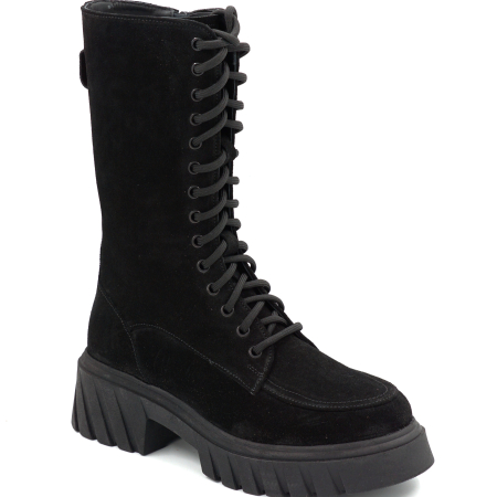 Cizme dama din piele naturala intoarsa neagra cu varf rotund si talpa de 4 cm 76621-25 [1]