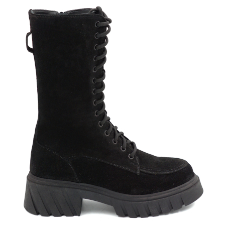 Cizme dama - Cizme dama din piele naturala intoarsa neagra cu varf rotund si talpa de 4 cm 76621-25