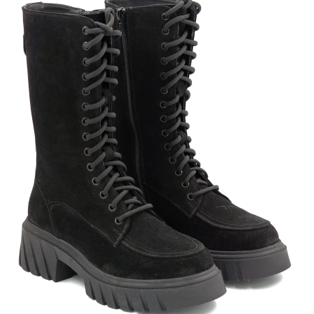 Cizme dama din piele naturala intoarsa neagra cu varf rotund si talpa de 4 cm 76621-25 [2]