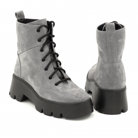 Ghete dama din piele naturala intoarsa gri cu varf rotund si talpa de 5 cm 73121-25 [4]