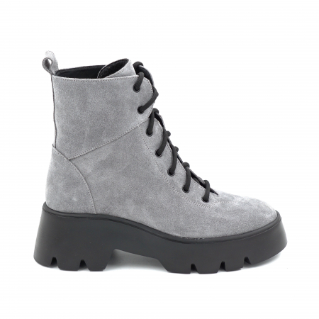 Ghete casual & bocanci dama - Ghete dama din piele naturala intoarsa gri cu varf rotund si talpa de 5 cm 73121-25
