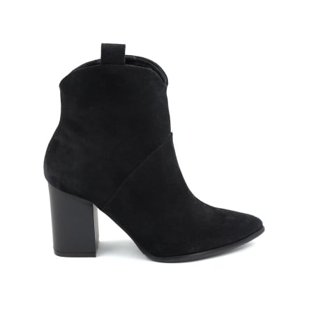 Ghete elegant & office dama - Ghete dama din piele naturala intoarsa neagra cu varf ascutit stiletto si toc mediu gros de 8 cm 70321-4-25