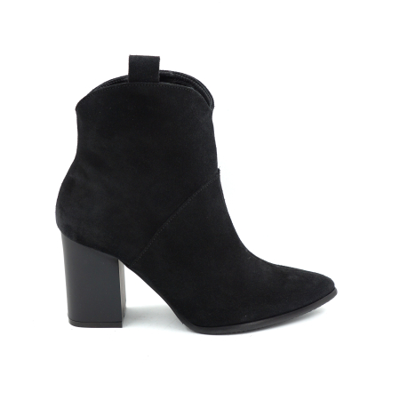 Lichidare stocuri - Ghete dama din piele naturala intoarsa neagra cu varf ascutit stiletto si toc mediu gros de 8 cm 70321-4-25