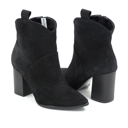 Ghete dama din piele naturala intoarsa neagra cu varf ascutit stiletto si toc mediu gros de 8 cm 70321-4-25 [3]