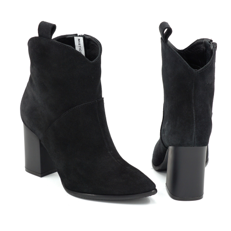 Ghete dama din piele naturala intoarsa neagra cu varf ascutit stiletto si toc mediu gros de 8 cm 70321-4-25 [4]