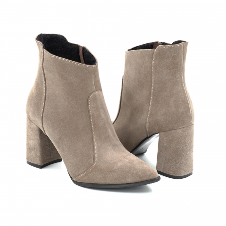 Ghete dama din piele naturala intoarsa grej cu varf ascutit stiletto si toc mediu gros imbracat de 8 cm 78918-3-25 [3]