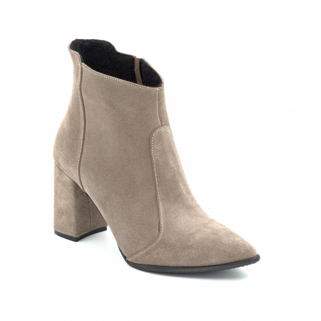 Ghete dama din piele naturala intoarsa grej cu varf ascutit stiletto si toc mediu gros imbracat de 8 cm 78918-3-25 [1]