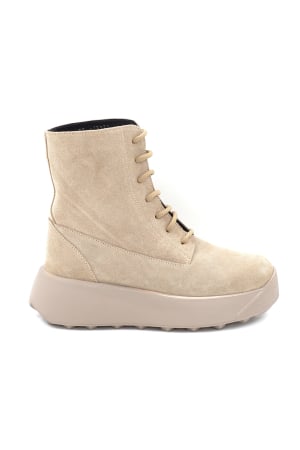 Ghete casual & bocanci dama - Ghete dama din piele naturala intoarsa bej cappucino cu varf rotund si talpa de 5 cm 73221-1-24