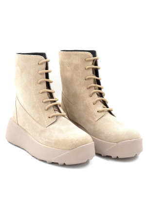 Ghete dama din piele naturala intoarsa bej cappucino cu varf rotund si talpa de 5 cm 73221-1-24 [2]