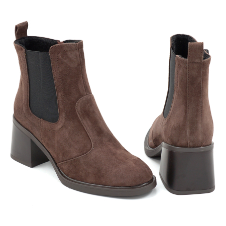 Ghete dama din piele naturala intoarsa maro inchis ciocolata cu varf rotund si toc mic gros de 5 cm 75319-1-25 [4]