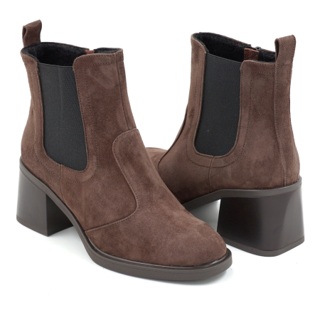 Ghete dama din piele naturala intoarsa maro inchis ciocolata cu varf rotund si toc mic gros de 5 cm 75319-1-25 [3]