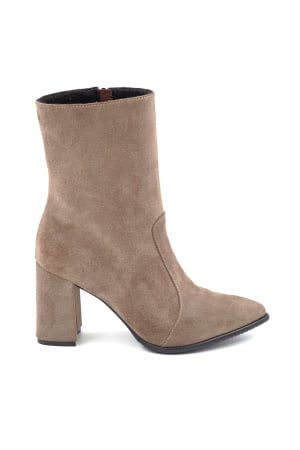 Ghete elegant & office dama - Ghete dama din piele naturala intoarsa grej cu varf ascutit stiletto si toc mediu gros imbracat de 8 cm 74617-3-24