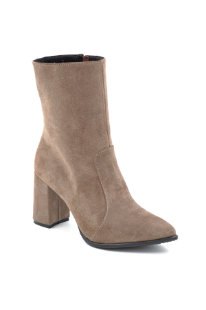 Ghete dama din piele naturala intoarsa grej cu varf ascutit stiletto si toc mediu gros imbracat de 8 cm 74617-3-24 [1]