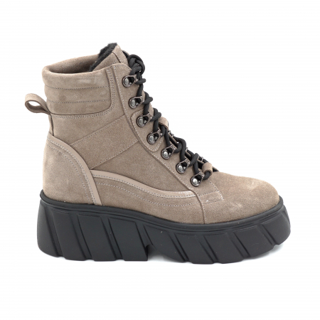 Ghete casual & bocanci dama - Ghete dama din piele naturala intoarsa grej cu varf rotund si talpa de 5 cm 71121-25