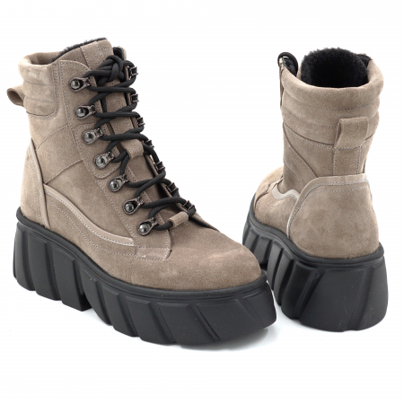 Ghete dama din piele naturala intoarsa grej cu varf rotund si talpa de 5 cm 71121-25 [4]